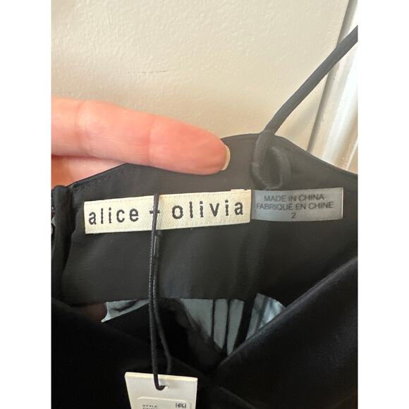 Alice + Olivia NWT Black Moriah Sheer Cutout Satin Midi Dress Size 2 - Picture 7 of 12